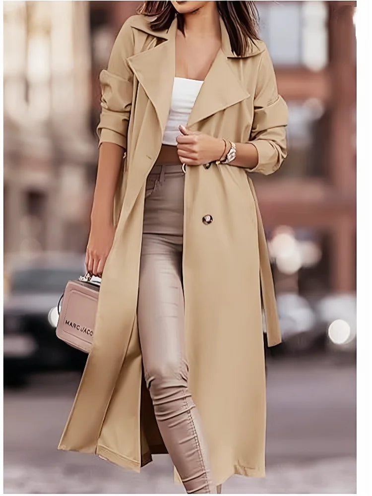 Damen-Mäntel aus Wollmischungen, zweireihig, dünner Damen-Trenchcoat, lässiger Winbreaker mit Gürtel, Trenchcoat für Damen