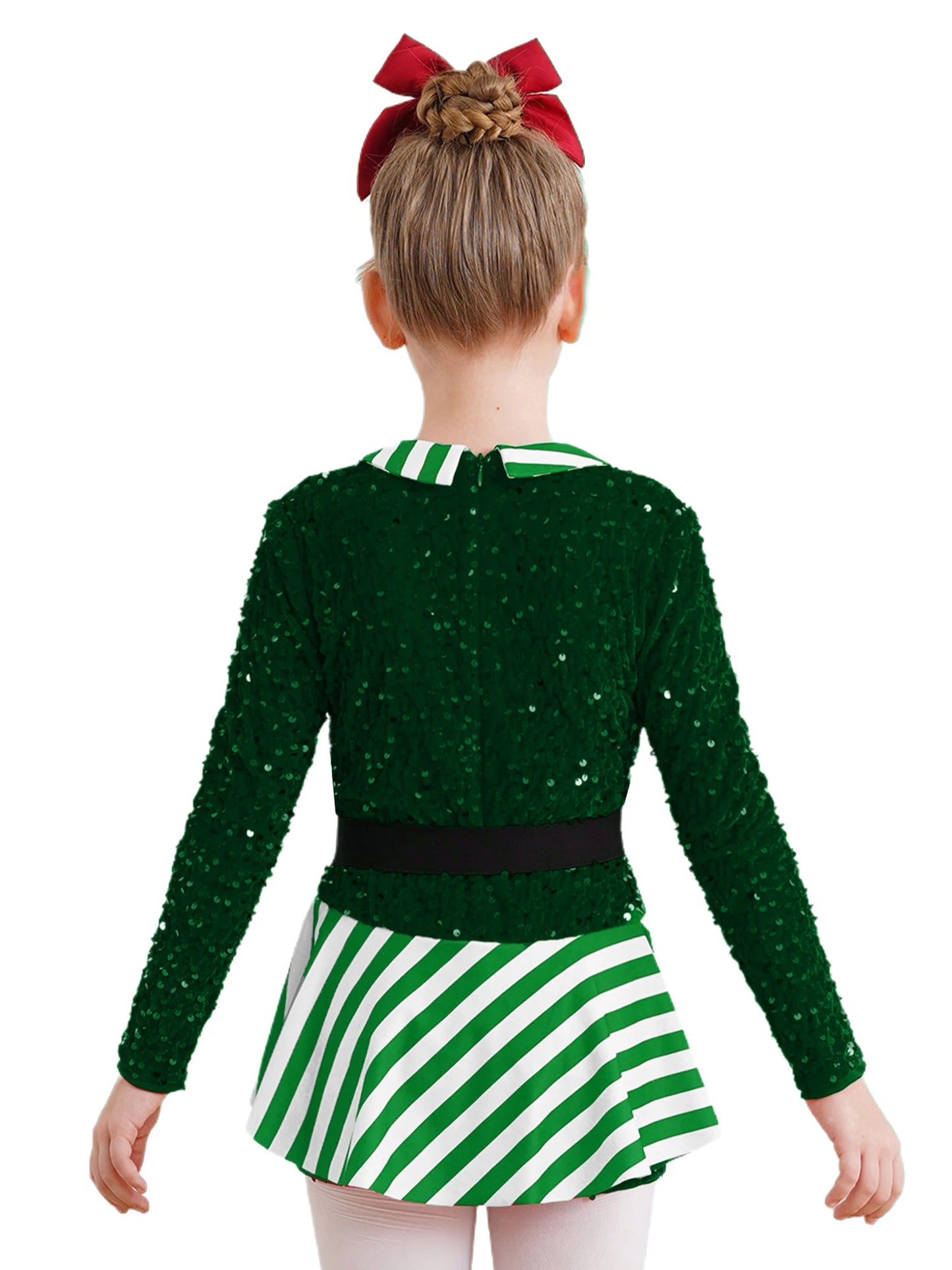 Mädchen Pailletten Samt gestreift Santa Claus Langarm Weihnachten Tanz Skating Bodysuit Overall Weihnachts ferien Zuckers tange Kostüm