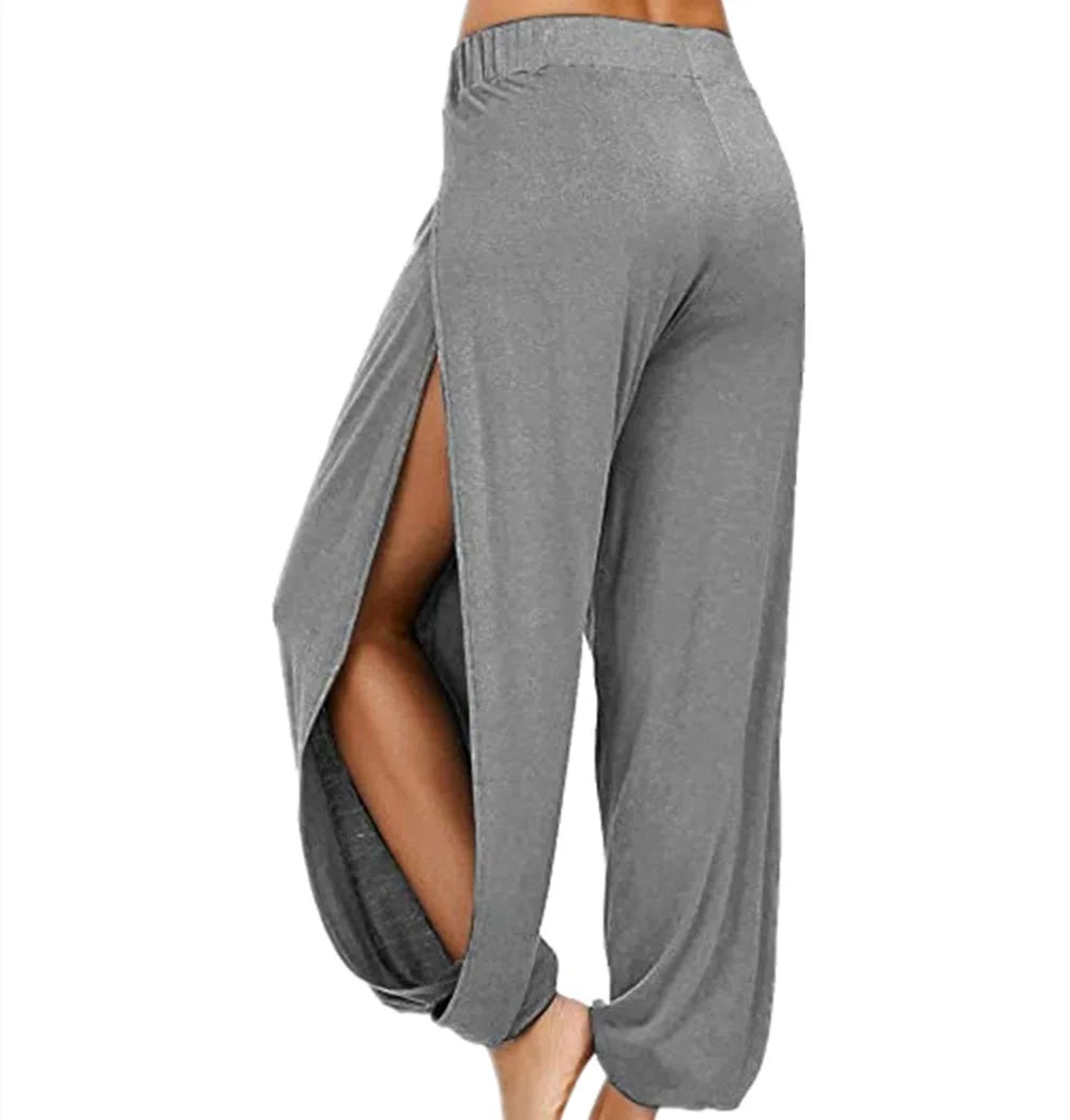 Frauen Mode Yoga hosen hoch taillierte Schlitz weites Bein Haren Hosen Gym Leggings lässig solide hohle Trainings hose Gym Home Wear