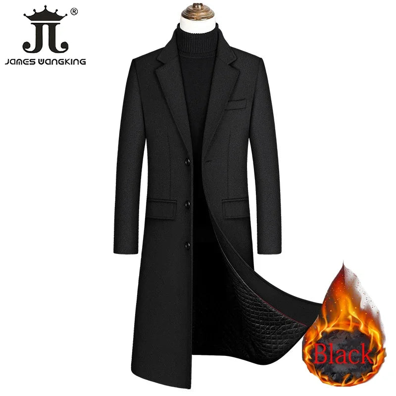 2024 Herbst und Winter Boutique Wolle schwarz grau klassisch einfarbig dicke warme Herren extra lange Wolle Trenchcoat Herren jacke