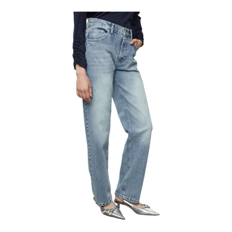 Trendyol TYZA Damen-Jeans, einfarbig, ohne Taschen, gerades Denim, gerades Bein, Gürtel, lässige Jeans, Freizeithose, Denim-Shorts