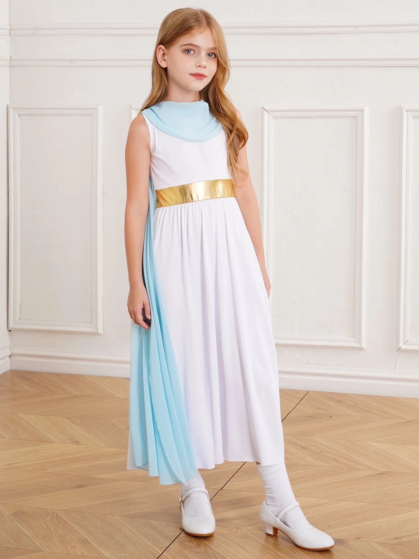 Kids Girls Roman Toga Costume Ancient Greek God Mythos Philosopher Nobility Cosplay Dress Up for Halloween Role Play Party