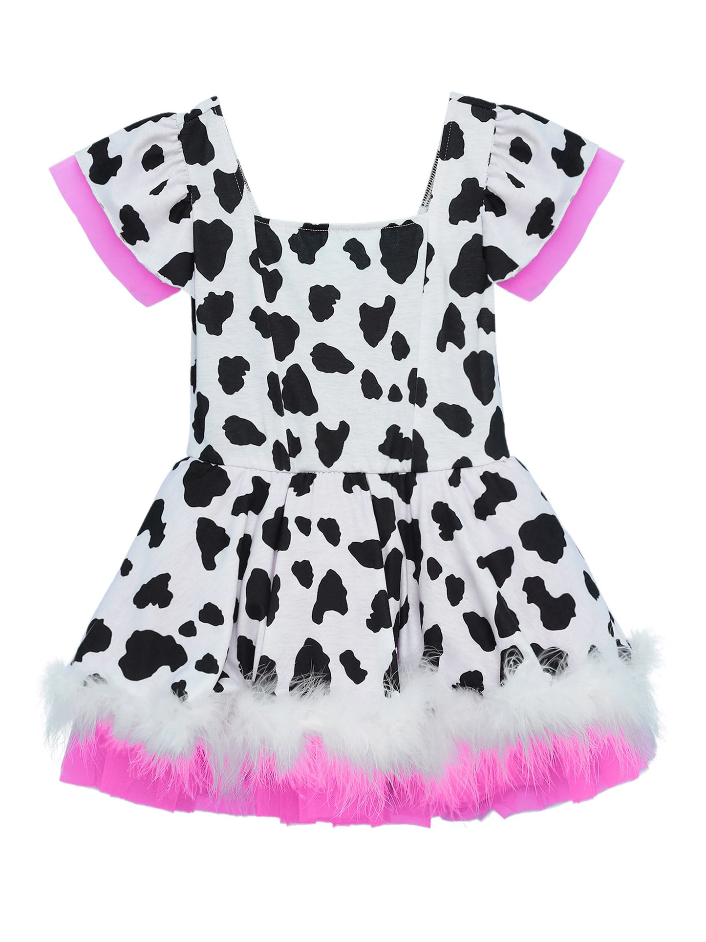 Kinder Cowgirl Kostüm Mädchen Kuh druckt Kurzarm Plüsch Tutu Kleid Trikot für Halloween Western Rodeo Dress Up Party Karneval