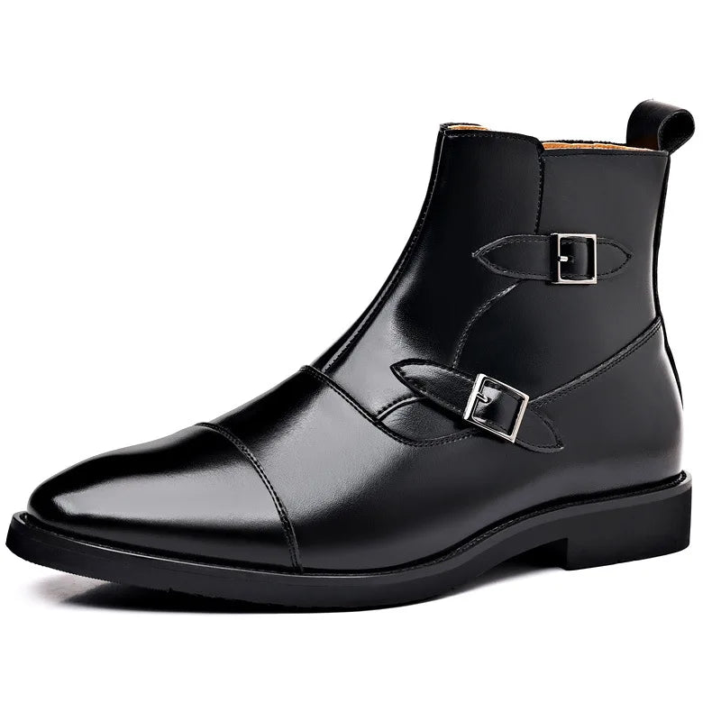 Men's Classic Trendy Leather Short Boots Men British Style Ankle Boot Mens High-top Buckle Zip Shoes