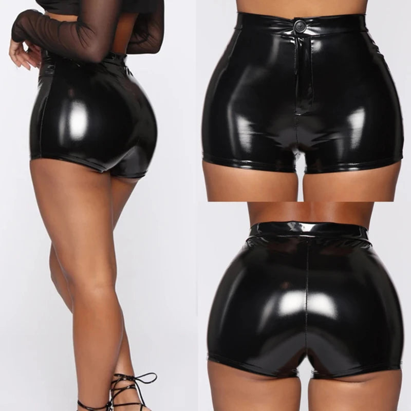 Sexy Nachtclub Kostüme Shorts Frauen Pu Leder schwarze Shorts hohe Taille einfarbige Knopf Mode Sommer