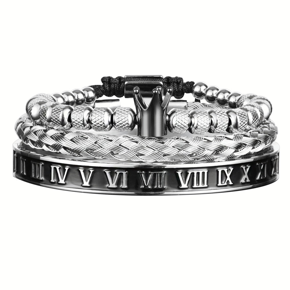 Luxury Enamel Roman  Bracelet Royal Crown Charm Men Stainless Steel Geometry Pulseiras Open Adjustable Bracelets Couple Jewelry