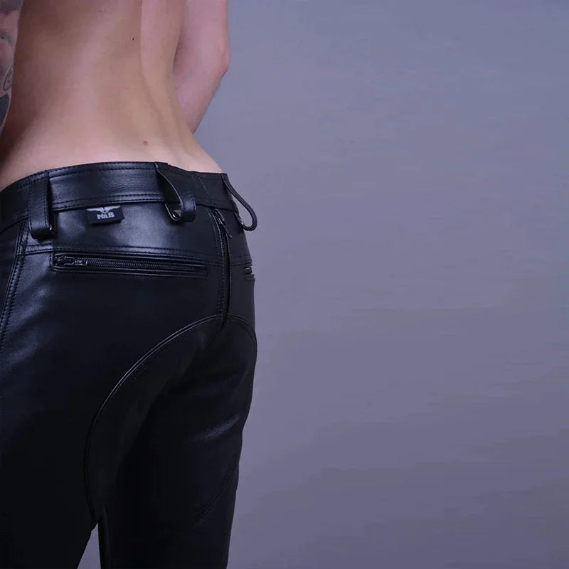 Faux Latex schwarz matt Leder Männer gerade Hosen männlich Reiß verschluss Schritt Öffnung Spleißen pu sexy schlanke Hose mit Taschen neue benutzer definierte