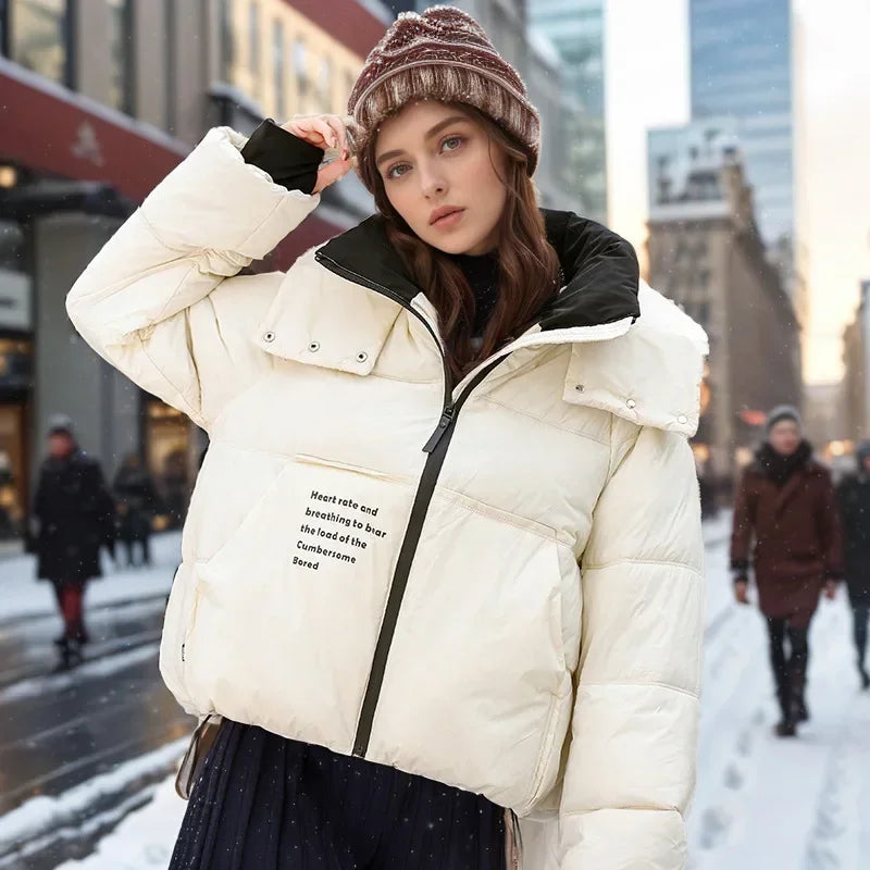 2024 neue Winter Modische Abgeschnitten Unten Baumwolle gefütterte Jacke Für Frauen Stil Puffer Mantel Verdickt Warme Lose-fit mit Kapuze Parkas