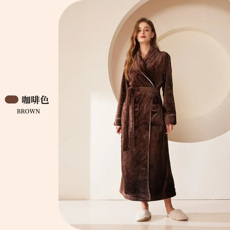 Frauen Große Größe 3Xl Kimono mit Tasche Herbst Winter Neue Bademantel Kleid Lose Homewear Lose Nachtwäsche Verdicken Flanell Loungewear