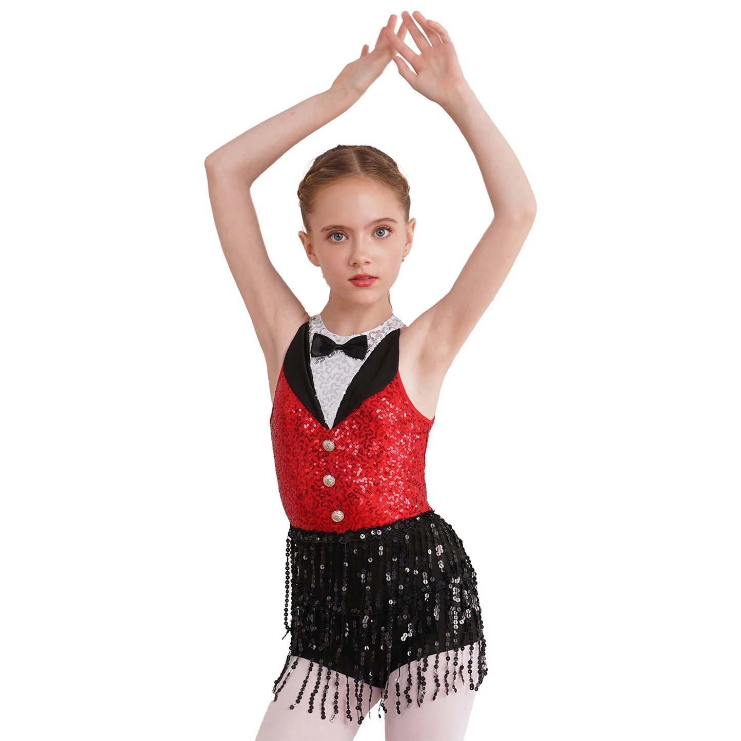 Kinder Mädchen funkelnde Pailletten Quaste Latin Jazz Tanz kleid Trikot Ballsaal Tango Rumba Samba Performance Kostüm moderne Tanz kleidung