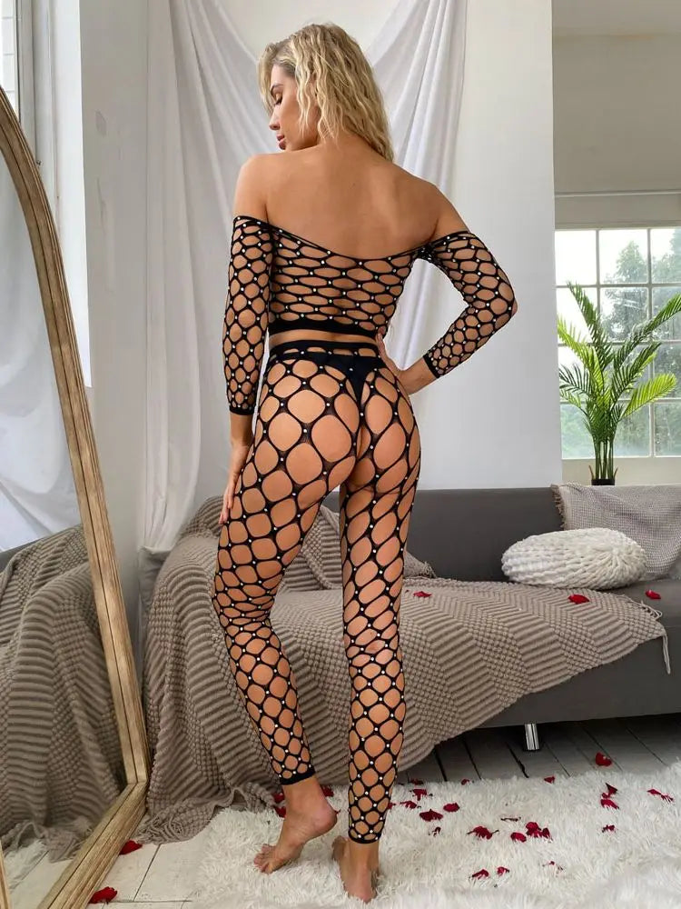 Hollow Out Big Fishnet Rhinestone Blingling Pantyhose Tights Women Nylon Stockings Hot Sexy Night Clubwear Medias Negras Legging