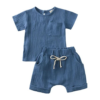 3 6 9 12 18 24 36 Monate Baby Jungen Kleidung setzt Sommer bequeme Baumwolle Leinen Tops und Shorts 2 Stück Kinder passt Neugeborenen Kleidung