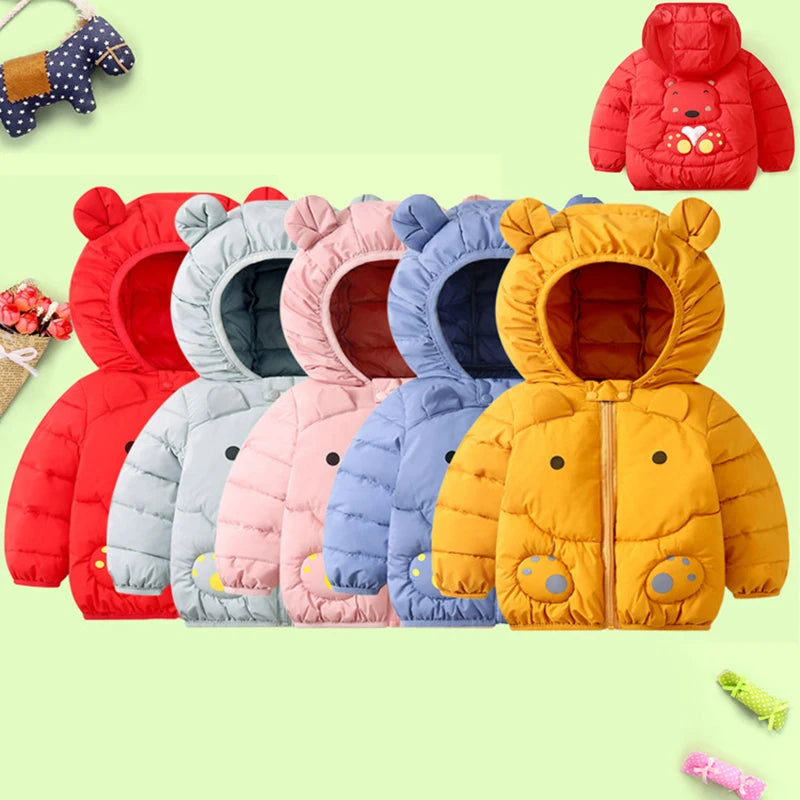 1 2 3 4 5 6 jahre Baby Jacke Cute Cartoon Bär Herbst Und Winter Mädchen Unten Jacke Mit Kapuze Zipper jungen Oberbekleidung Kinder Kleidung