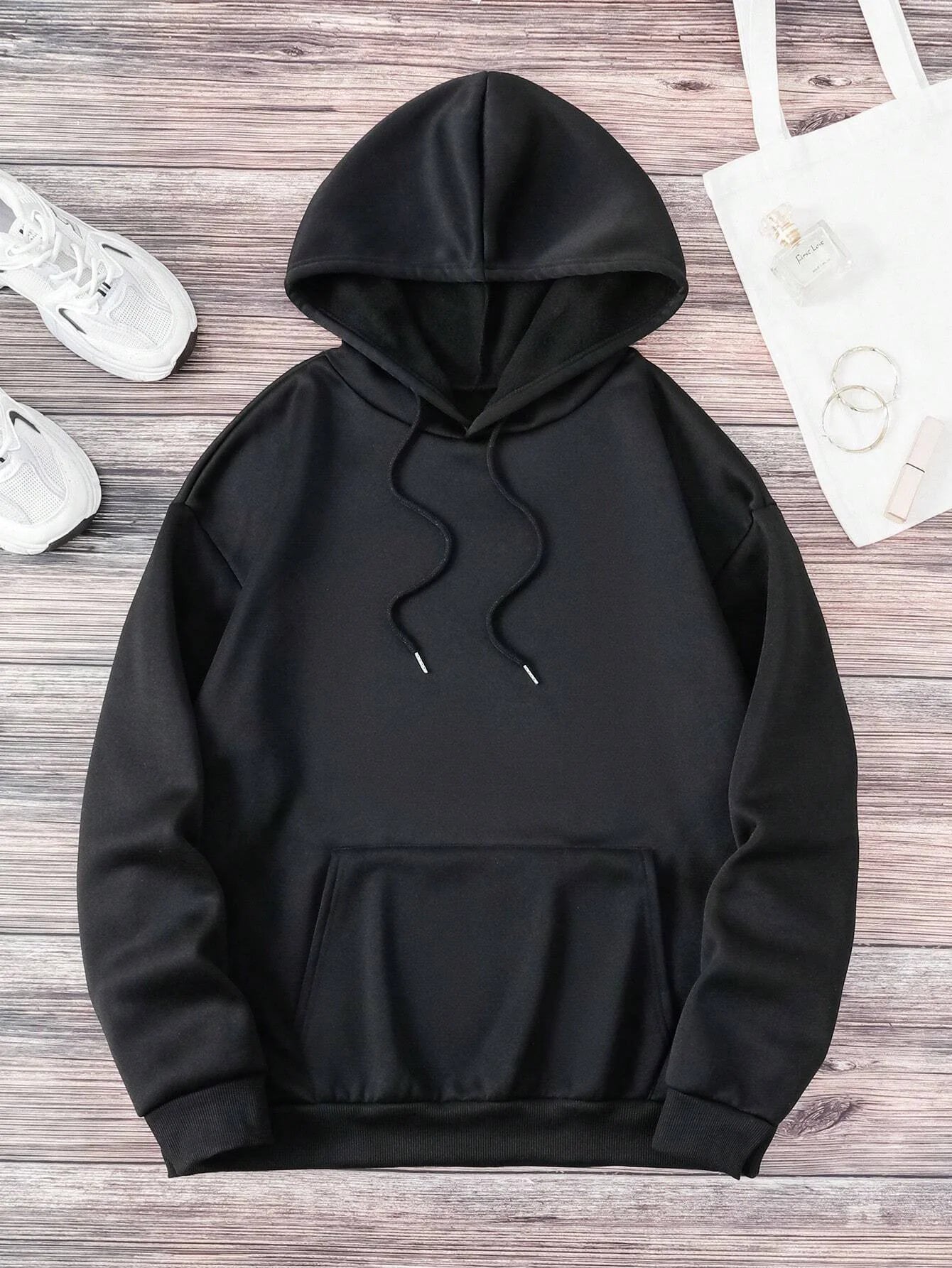 New versatile black letter print solid color women's hooded sports shirt street  outdoor casual loose and breathable pullover14
