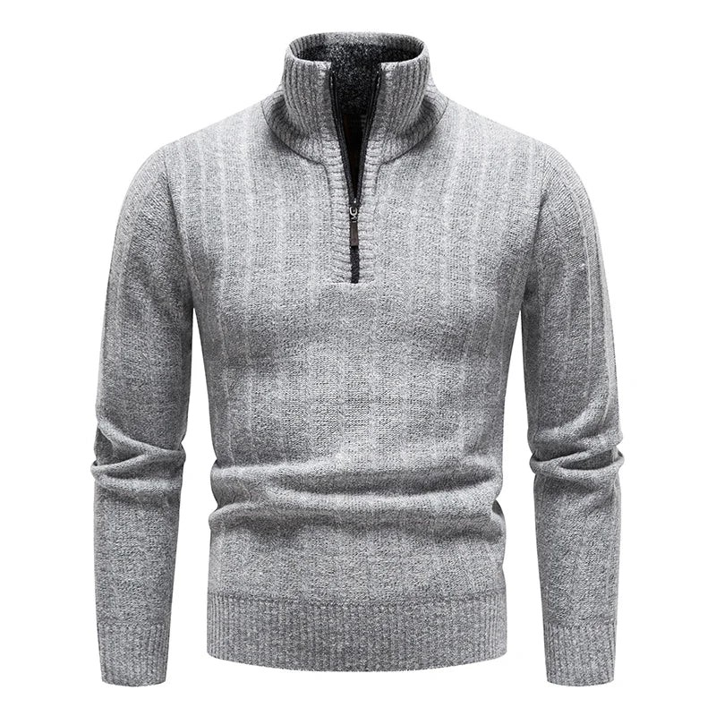 Männer Fleece Pullover Winter Warme Gestrickte Pullover Pullover Männer Mode Half Zip Stehkragen Beiläufige Gestrickte Pullover Pullover