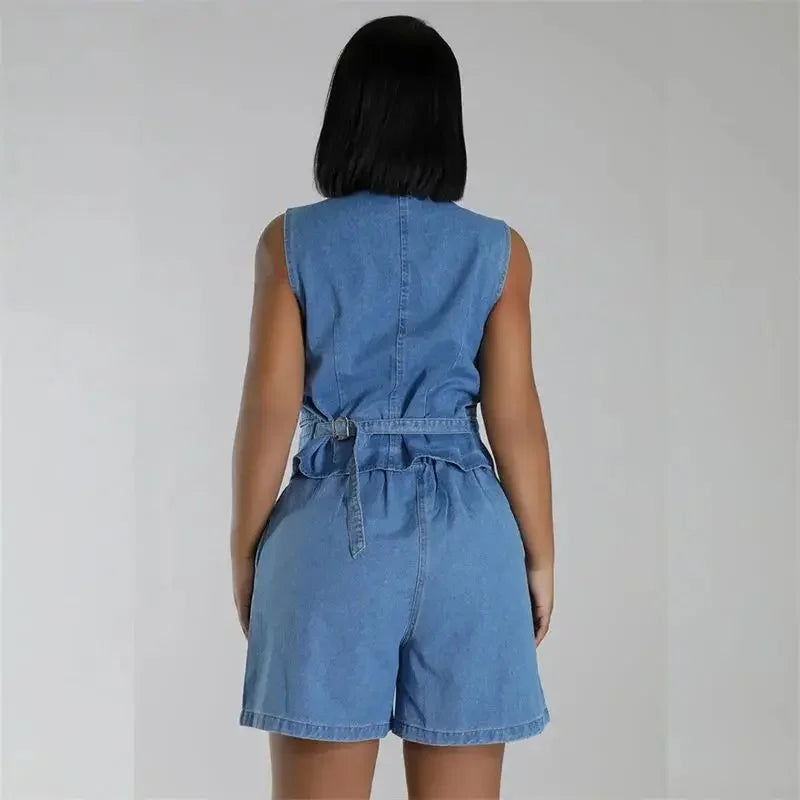 Sommer V-Ausschnitt ärmellose Westen Frauen zweiteilige Sets gerade Jeans shorts weibliche Anzüge lässige einreihige Strickjacke Weste