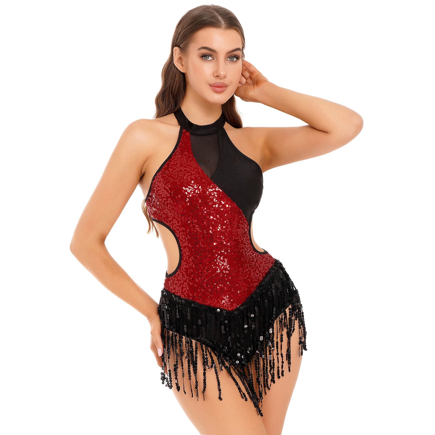 Damen Pailletten Quaste Fransen Flapper Latin Tanz kleid Trikot funkelnde Salsa Rumba Samba Cha-Cha Jazz Gesellschaft stanz Kostüm