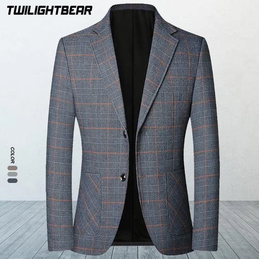 New Men's Blazer Oversized Suit Jacket England Plaid Business Casual Suit Coat Men Clothing Blazer Hombre Casual Suits AF1750