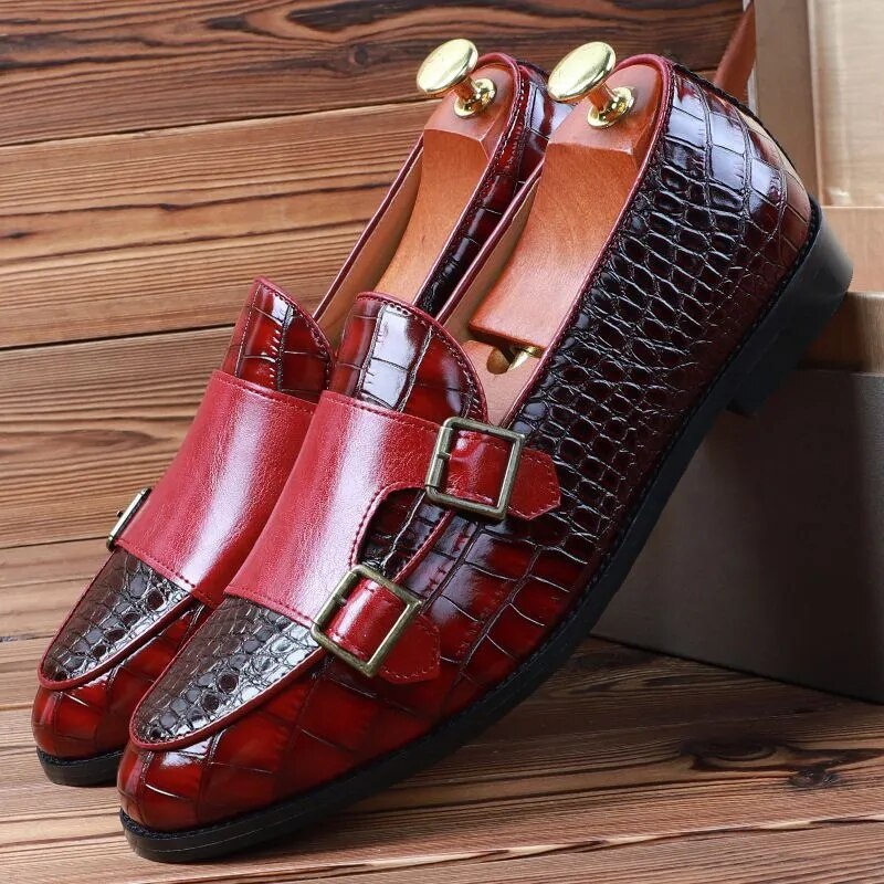 Men's Classic Crocodile Grain Microfiber Leather Casual Shoes Mens Buckle Party Wedding Loafers Moccasins Men Driving Flats