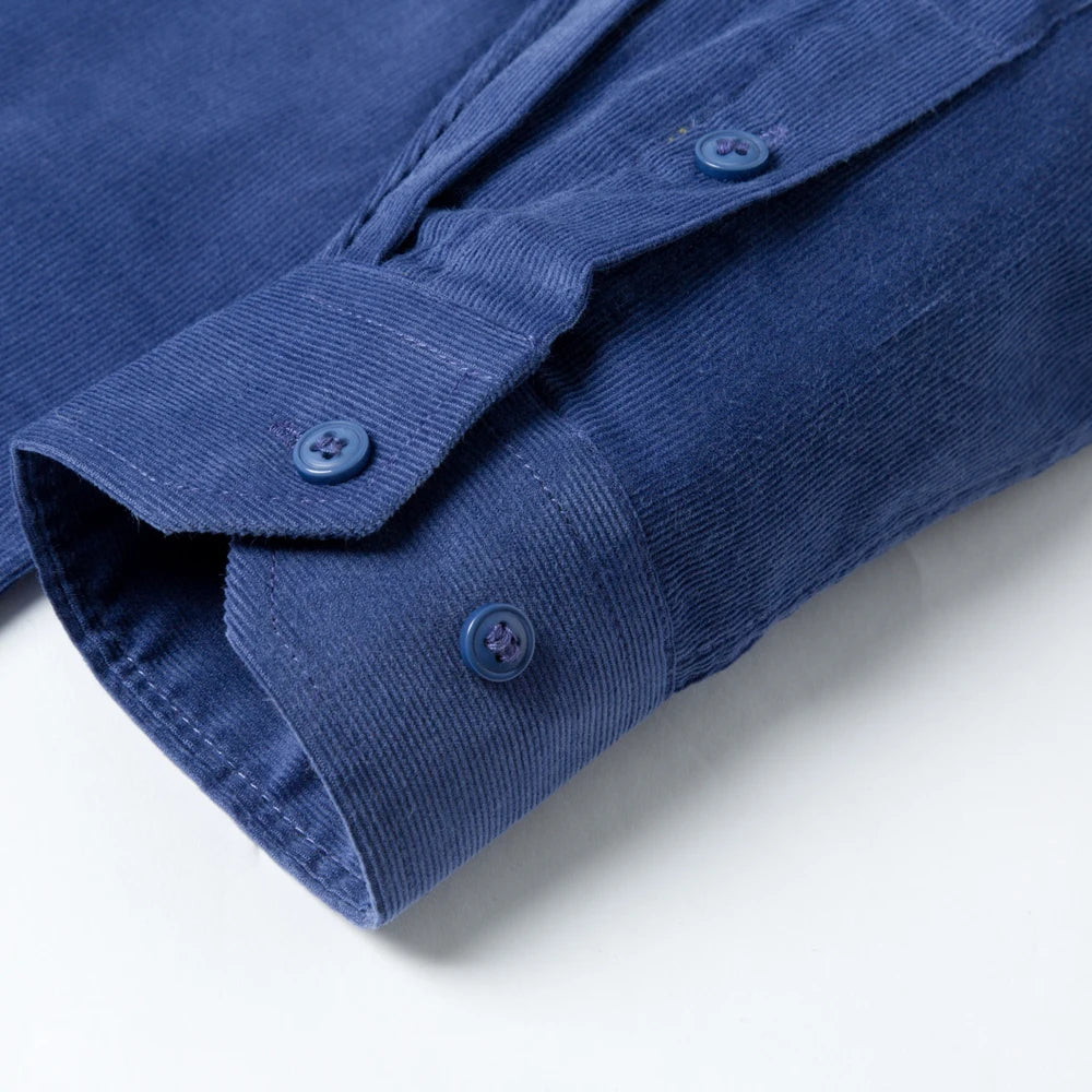 Men&#39;s Long Sleeve Soft 100% Cotton Corduroy Casual Shirt Single Patch Pocket Comfortable Standard-fit Button-down Work Shirts