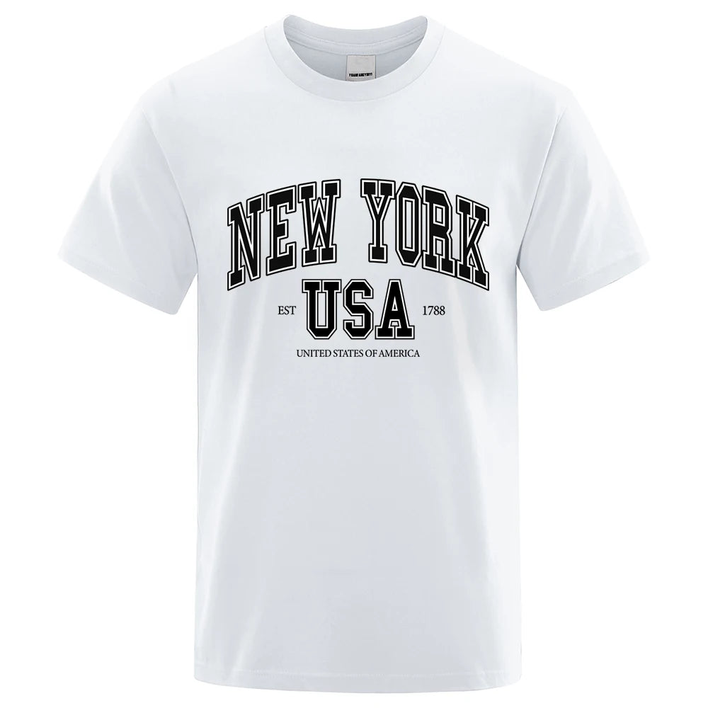 New York Usa Est 1788 Street City Letter Tops Men O-Neck Shirt Summer Loose Clothing Cotton Oversize Luxury Tshirt Hip Hop Tops