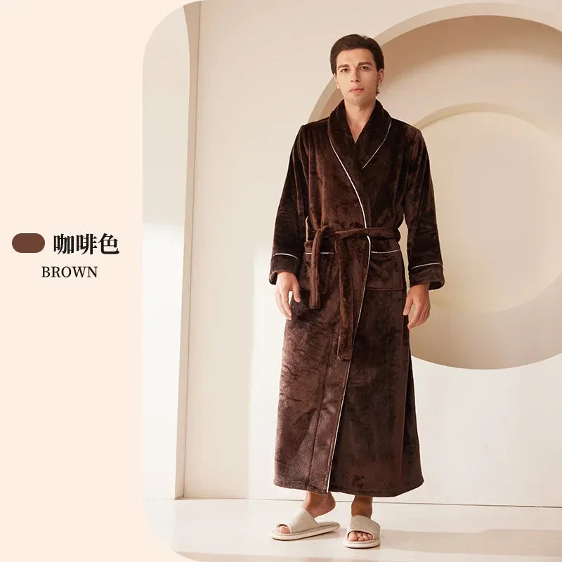 Plus Größe Dicke Flanell Robe Homewear Lose Korallen Fleece Nachtwäsche Männlichen Kimono Bademantel Kleid Herbst Winter Paar Lounge Tragen