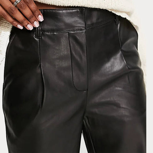 High Waist Matte Leather Trousers for Women Slim Straight Leg Pants for Ladies Casual Loose PU Chimney Trousers Party Clubwear