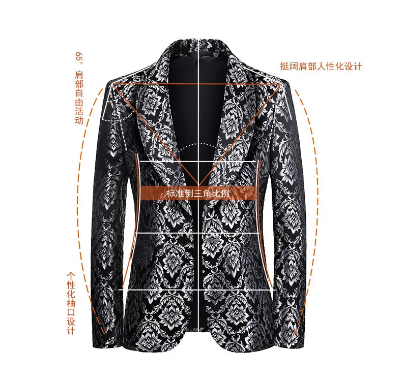 Luxuriöse Boutique Slim Print Herren Anzug Jacke Prom Bankett Smoking Bräutigam Hochzeitskleid Blazer Social Herren Formelle Anzüge Bühnenthost