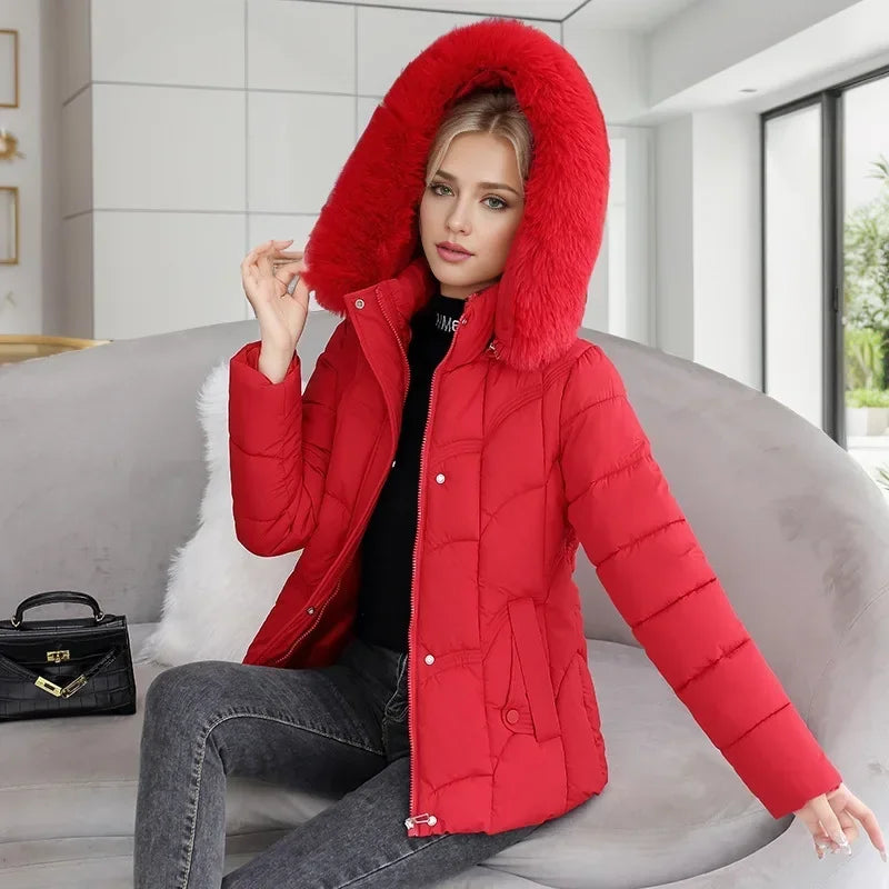 Winter 2024 Neue Daunenjacke Frauen Parkas Mode Hochwertige Warme Baumwolle Gefütterte Mantel Damen Kurzen Mantel Mit Kapuze Overwear Tops