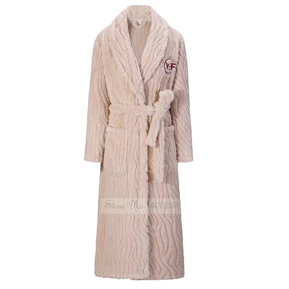 Verdicken männer Flanell Kimono Bademantel Kleid Winter Plus Größe Paar Nachtwäsche Lange Robe Lose Korallen Fleece Homewear Loungewear