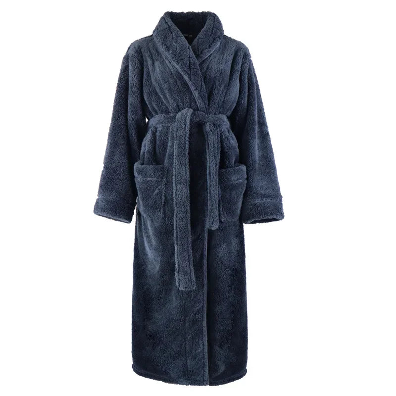 Frauen Lose Peignoir Nachthemd Korallen Fleece Robe Lange Kimono Dusche Nachtwäsche Warme Winter Nachtwäsche Loungewear Verdicken Nachthemd