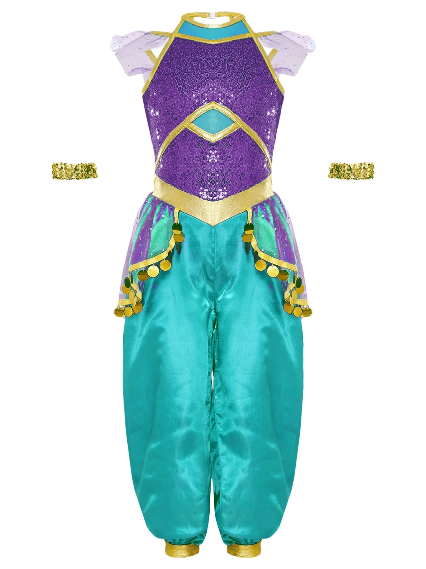 KIds Girls Arabian Princess Costume Indian Bollywood Belly Dance Jumpsuit Halloween Party Fairy Tale Pretend Play Fancy Dress