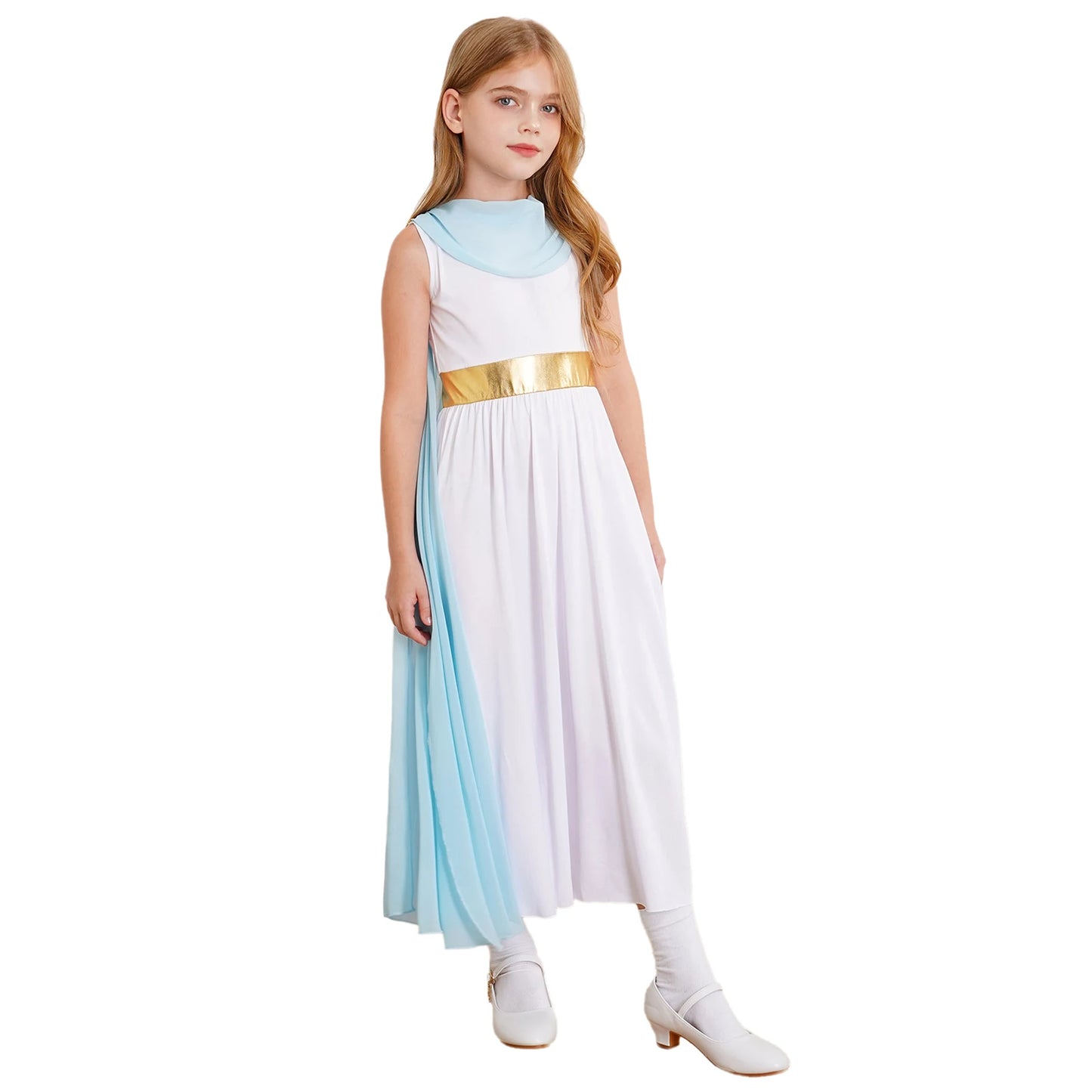 Kids Girls Roman Toga Costume Ancient Greek God Mythos Philosopher Nobility Cosplay Dress Up for Halloween Role Play Party