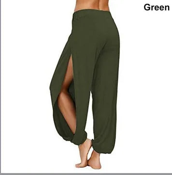 Frauen Mode Yoga hosen hoch taillierte Schlitz weites Bein Haren Hosen Gym Leggings lässig solide hohle Trainings hose Gym Home Wear