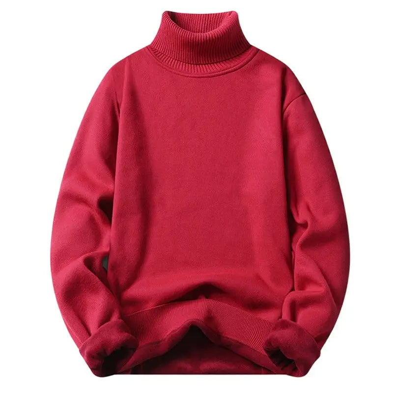 Herbst Winter Fleece Rollkragen Pullover Männer Mode Slim Fit Gestrickte Pullover Mens Einfarbig Warme Strick Pullover Pullover