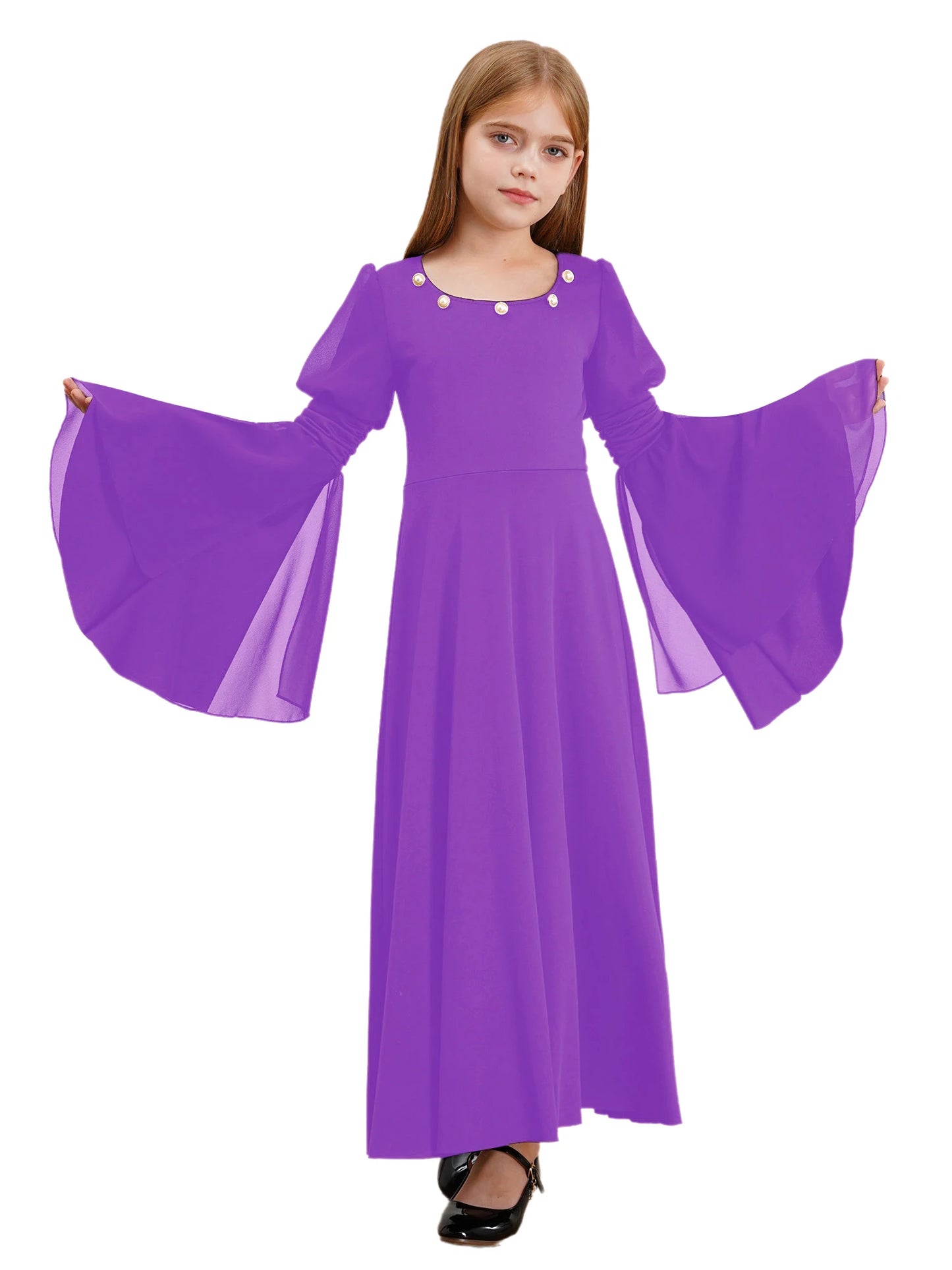 Kinder Mädchen mittelalter liche Renaissance Fee Kostüm Glocken ärmel Perlen viktoria nischen Kleid Retro-Kleid für Halloween Cosplay-Party