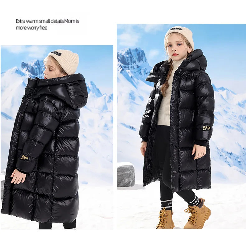 Teenager Mädchen Daunen mantel Winter halten warme Jacke für Mädchen lange Stil Kapuze Weihnachten Parkas Kinder kleidung 5-14 Jahre