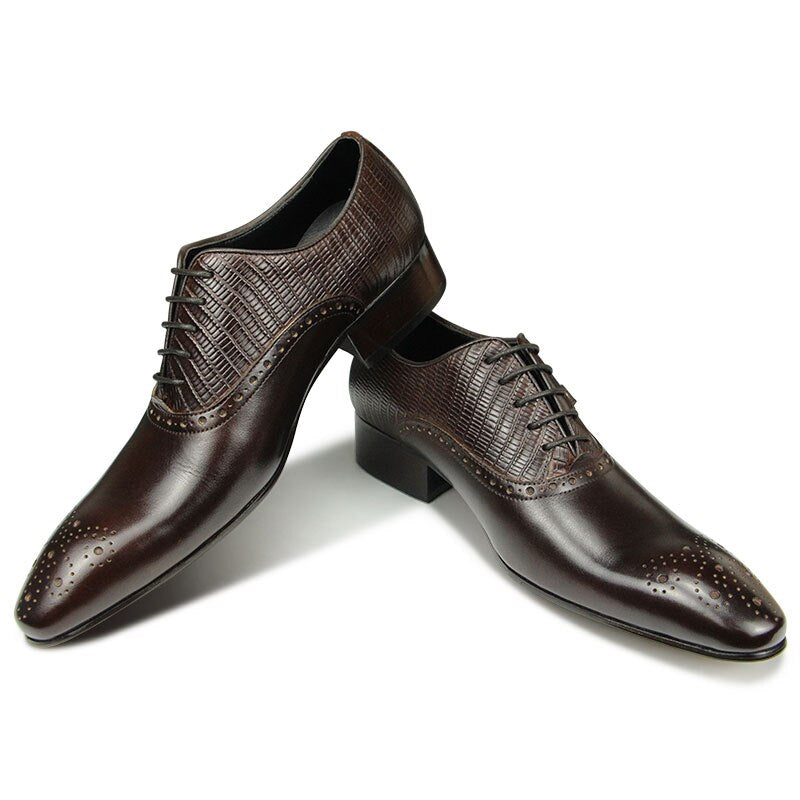 Deluxe Genuine Leather Brogue Shoes Formal Oxford Lace-up  Dress Shoes Handcrafted Male Business Office Man Side Metal Buckl