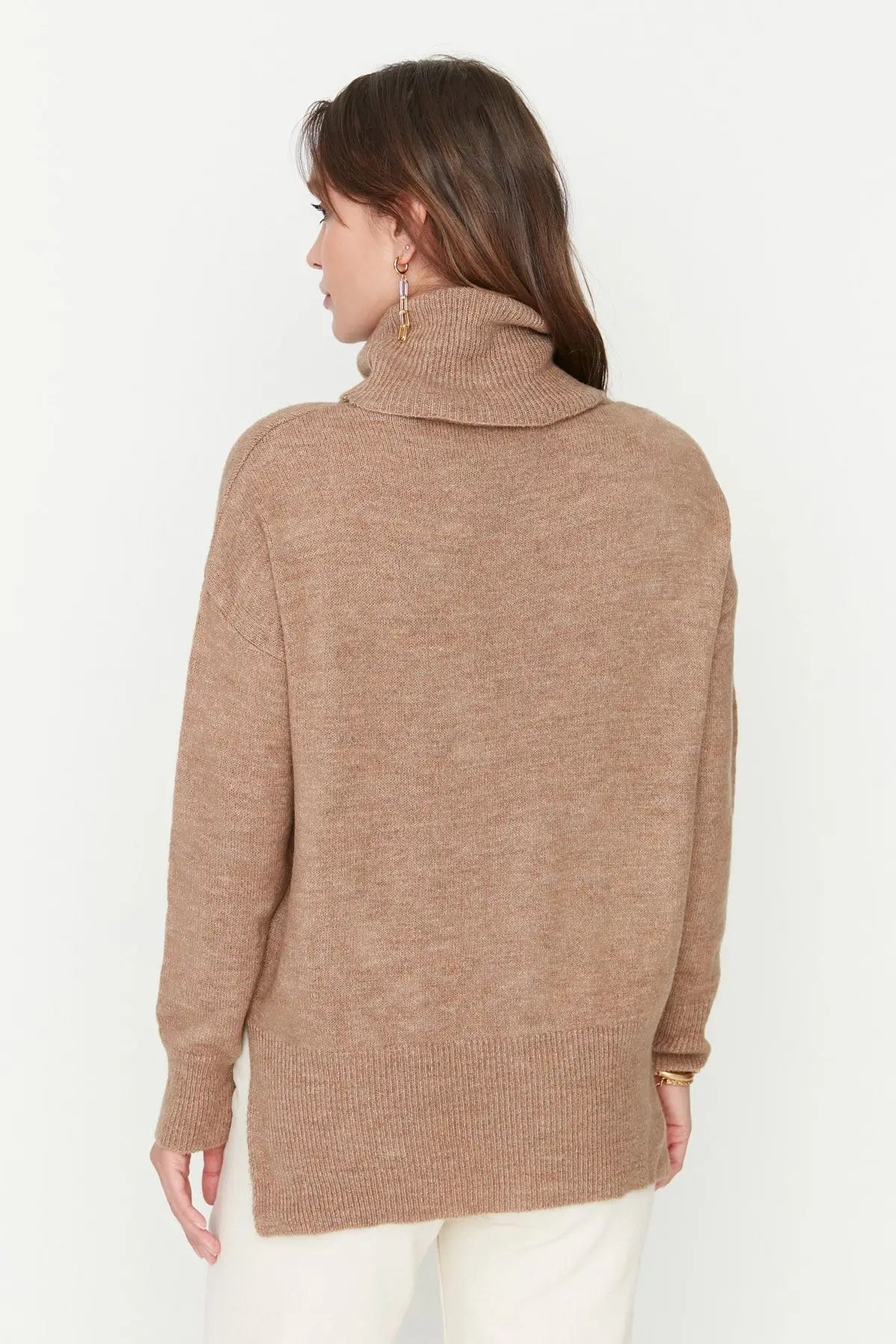 Trendyol TYZA Damen-Pullover, Übergröße, lässige Strickwaren, einfarbiger Rollkragenpullover, schulterfreie Pullover und Pullover, Übergröße, lässige Strickwaren