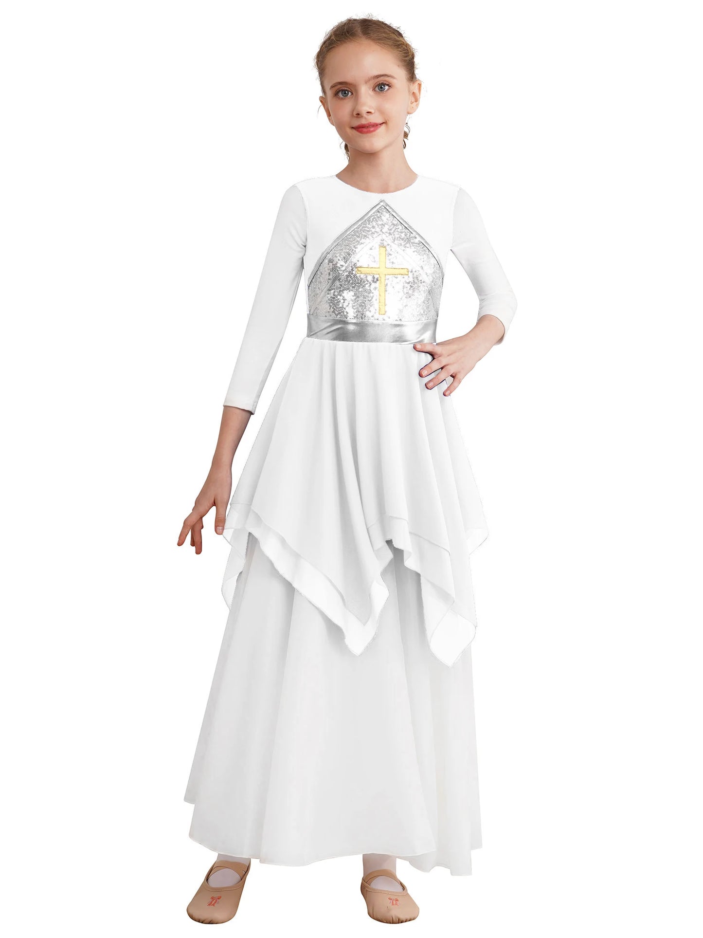 Kinder Mädchen loben Tanz kleid ärmellose metallische Kreuz liturgische Anbetung Kirche Robe Feier des Geistes Kostüm Tanz kleidung