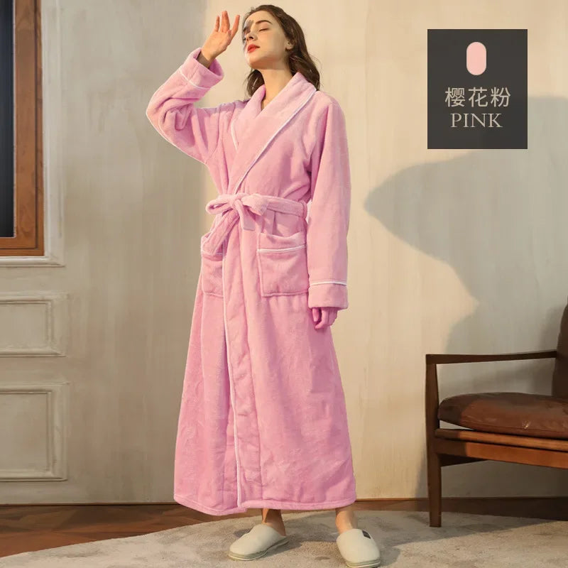 Frauen Große Größe 3Xl Kimono mit Tasche Herbst Winter Neue Bademantel Kleid Lose Homewear Lose Nachtwäsche Verdicken Flanell Loungewear