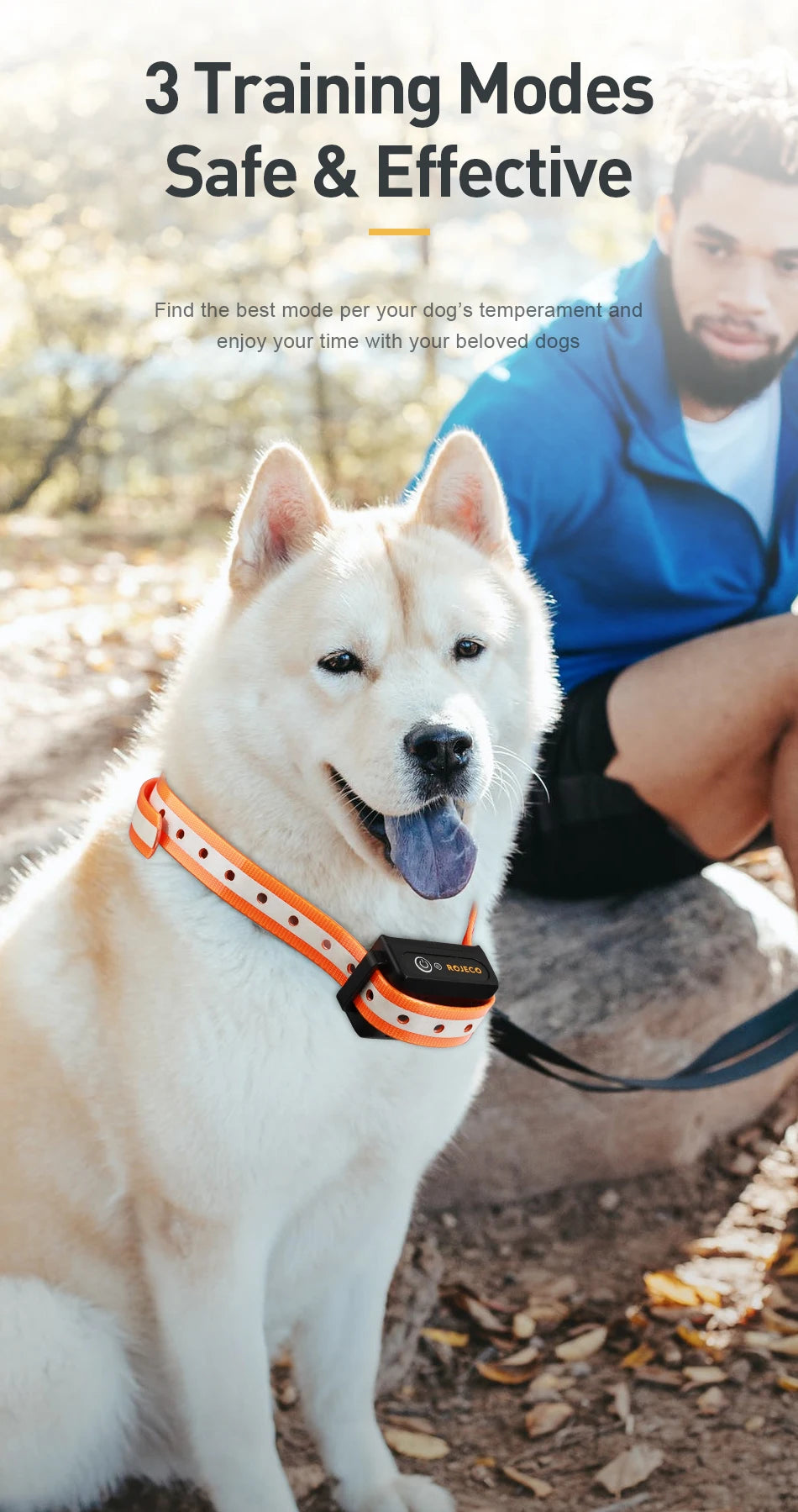 ROJECO 1000 m elektrisches Hundetrainingshalsband, ferngesteuertes Trainingshalsband für Haustiere, wiederaufladbar, für Hunde, Bellenkontrolle, Stoppschock-Halsband