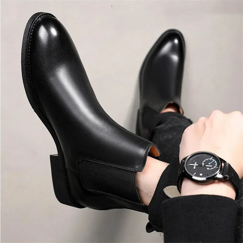 Men's Classic Retro Genuine Leather Chelsea Boots Men Fashion Ankle Boot Mens Casual British Style Short Boot High-Top Shoes
