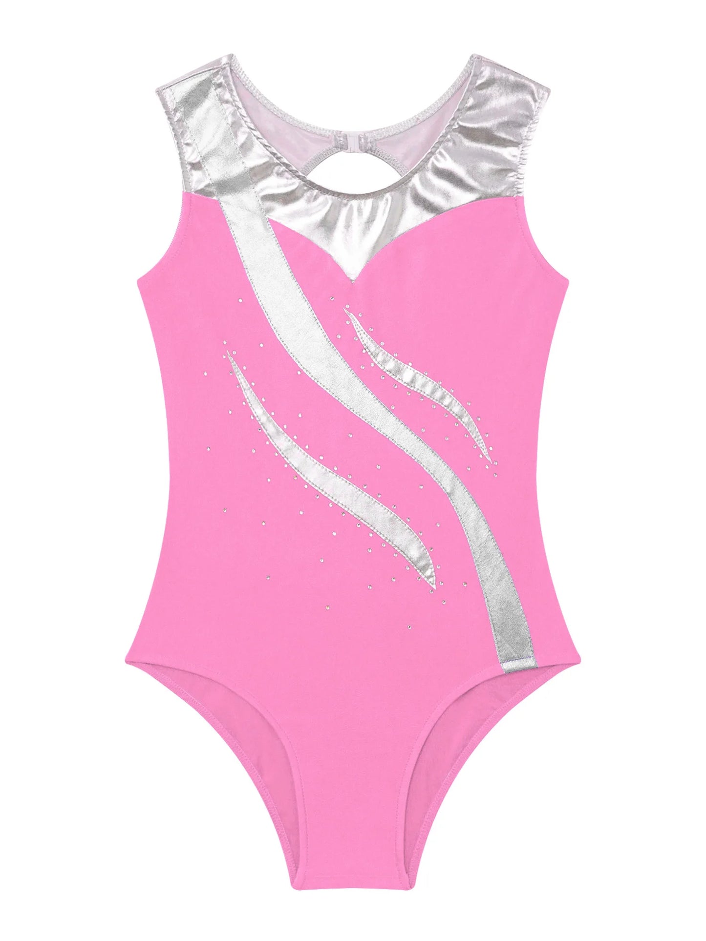 Kinder Mädchen Gymnastik Trikots ein Stück Farb block Metallic Ballett Tanz sportlichen Bodysuit Unitard Team Wettbewerb Dance wear