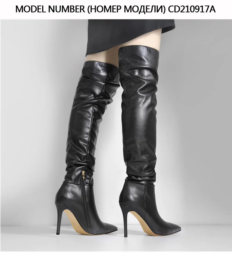 Onlymaker Frauen Spitz Schwarz Weiß Overknee Hohe Stiefel Stiletto Stretch Große Größe Frau Herbst Winter Mode Stiefel