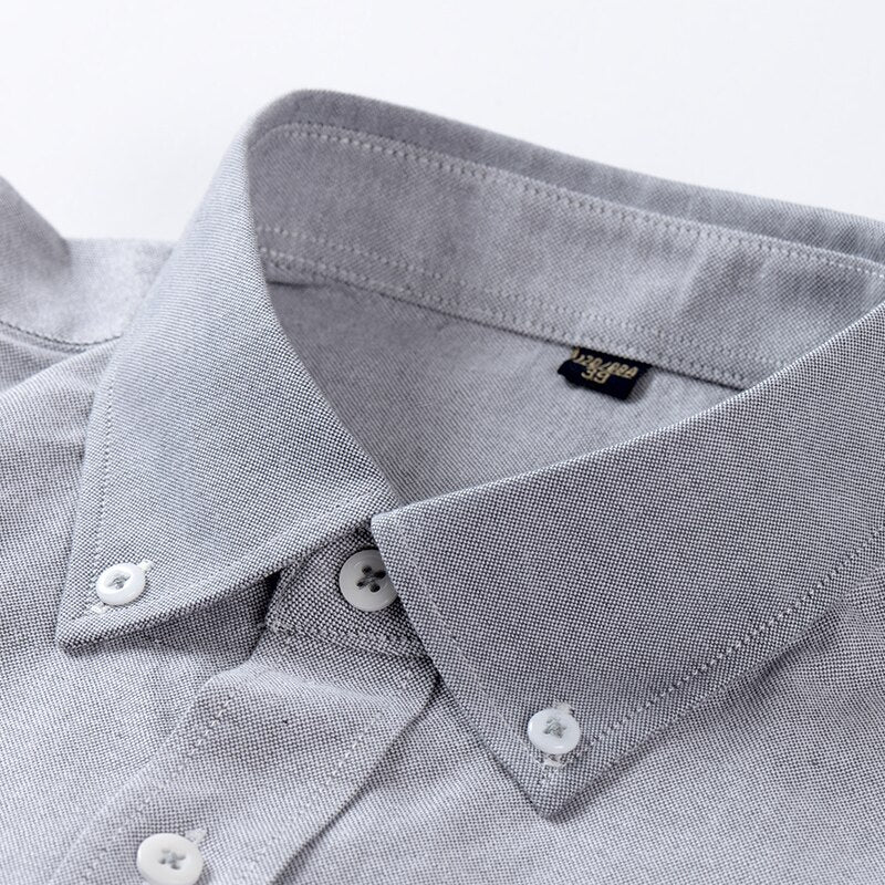 Men&#39;s Long Sleeve Casual Solid Oxford Heavy Cotton Shirt Single Patch Pocket Comfortable Standard-fit Button-down Work Shirts