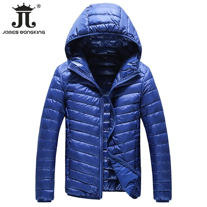 Frühling und Herbst High-end Warme Männer Feder Mit Kapuze Daunenjacke Reine Farbe Boutique Herren Feder Daunenmantel Dünne leichte Jacken