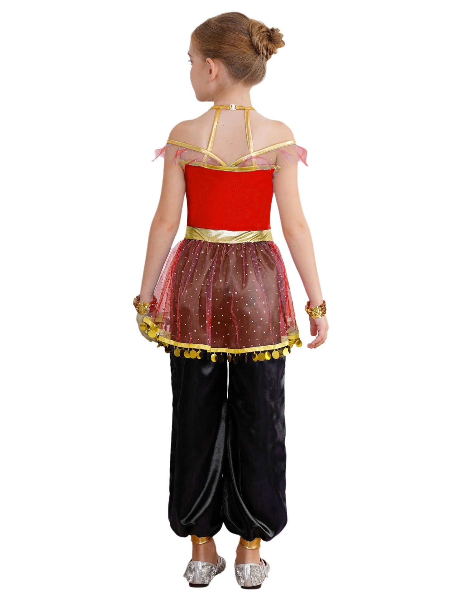 KIds Girls Arabian Princess Costume Indian Bollywood Belly Dance Jumpsuit Halloween Party Fairy Tale Pretend Play Fancy Dress