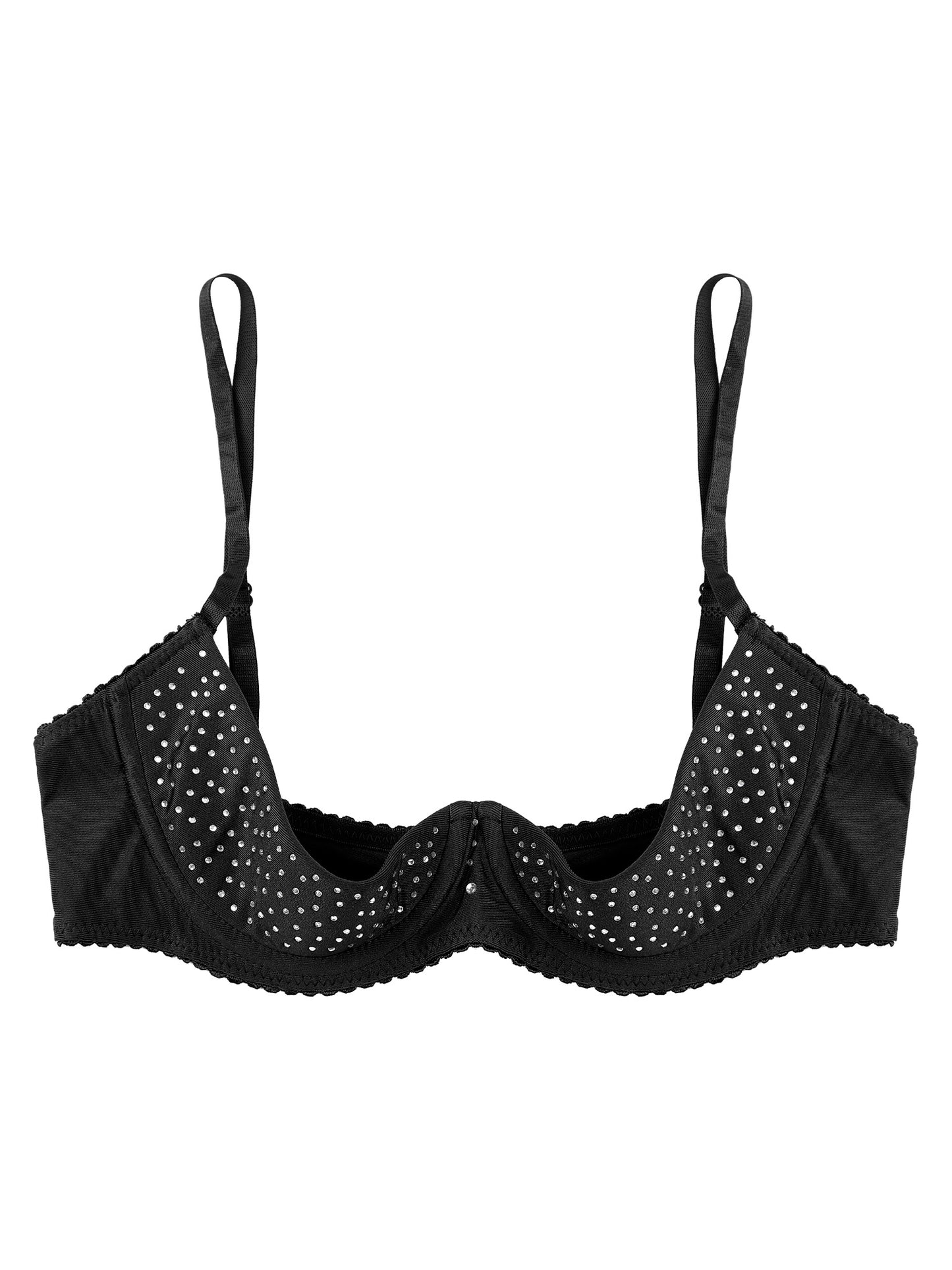 Damen Balcon ette funkelnden Strass Demi Cup Bügel ungefüttert Push-up Regal BH nicht gepolsterte Bra lette Dessous Unterwäsche