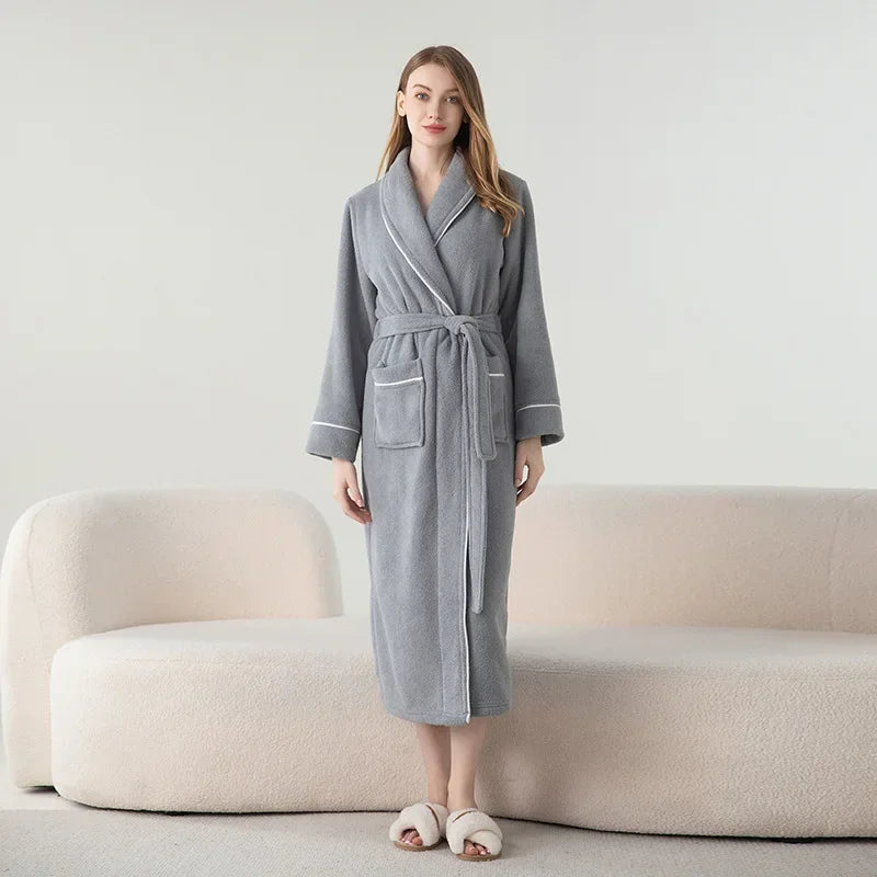 Rosa Bademantel Kleid Verdicken Fleece Kimono Nachtwäsche Männer Lose Nachtwäsche Herbst Winter Neue Hause Kleidung Dusche Peignoir Nachthemd